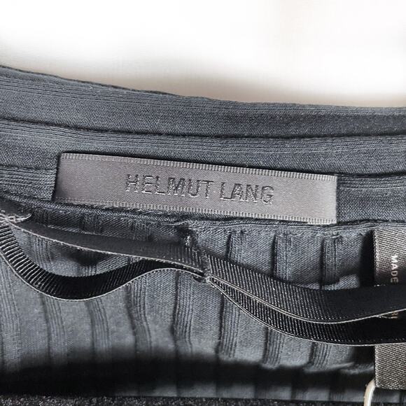 Helmut Lang Lux Pima‎ Long Sleeve Dress Black Ribbed Mini Collared Sz L - Picture 9 of 12